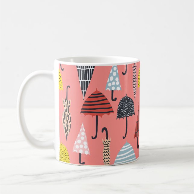 Seamless pattern with hand drawn colourful umbrell coffee mug (Left)