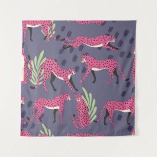 Seamless pattern with hand drawn exotic big cat pi tapestry