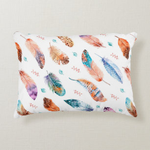 Seamless pattern with hand drawn feathers on white accent pillow