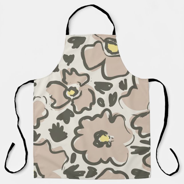 seamless pattern with hand drawn flowers apron (Front)
