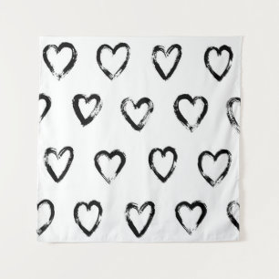 Seamless pattern with hand drawn heart tapestry
