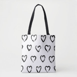 Seamless pattern with hand drawn heart tote bag
