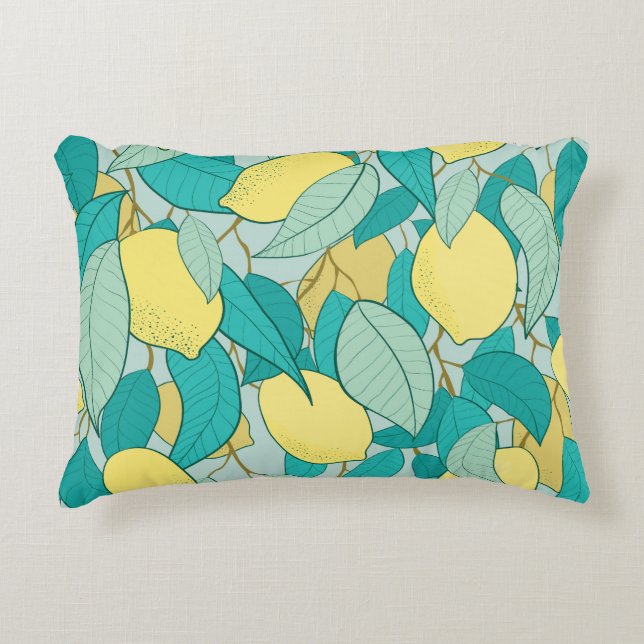 seamless pattern with hand drawn lemon garden accent pillow (Front)