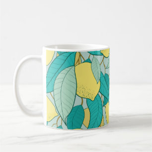 seamless pattern with hand drawn lemon garden coffee mug