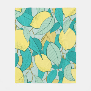 seamless pattern with hand drawn lemon garden fleece blanket
