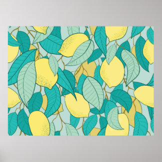 seamless pattern with hand drawn lemon garden poster