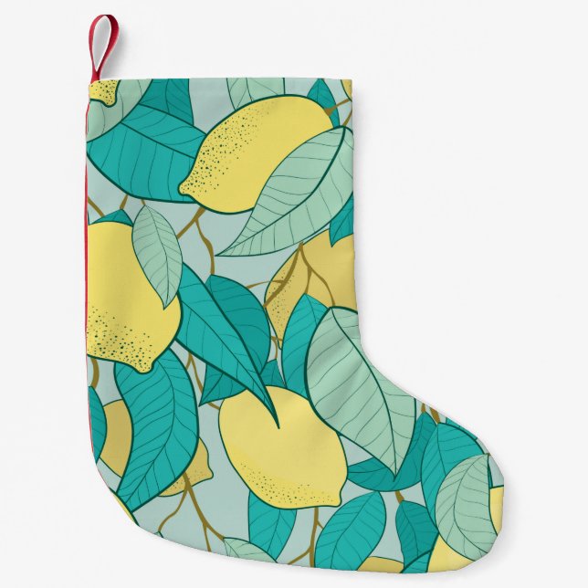 seamless pattern with hand drawn lemon garden small christmas stocking (Front)