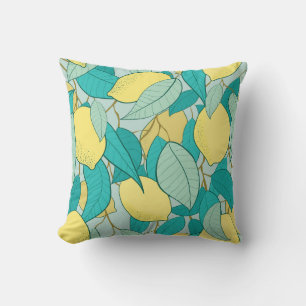 seamless pattern with hand drawn lemon garden throw pillow