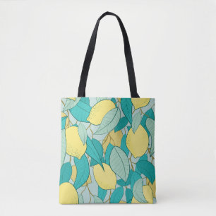 seamless pattern with hand drawn lemon garden tote bag