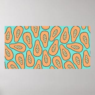 Seamless pattern with hand drawn papayas.  poster