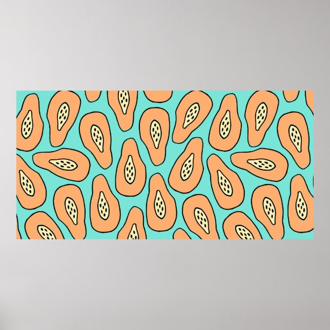 Seamless pattern with hand drawn papayas.  poster (Front)