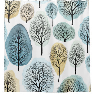 Seamless pattern with hand drawn trees and waterco