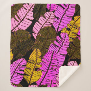 Seamless pattern with hand drawn tropical leaves. sherpa blanket
