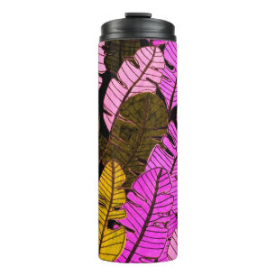 Seamless pattern with hand drawn tropical leaves. thermal tumbler