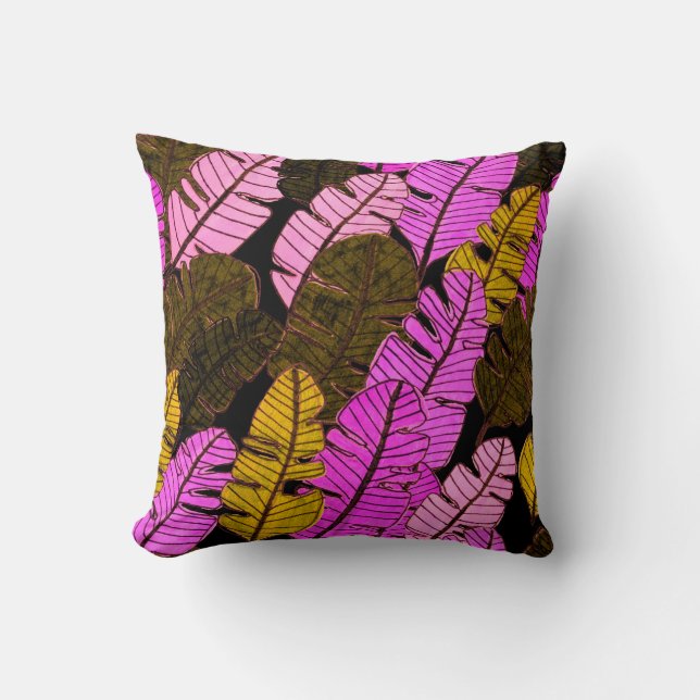 Seamless pattern with hand drawn tropical leaves.  throw pillow (Front)