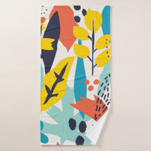 Seamless pattern with hand painted flowers and lea bath towel