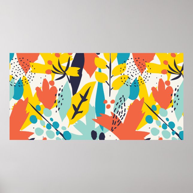 Seamless pattern with hand painted flowers and lea poster (Front)