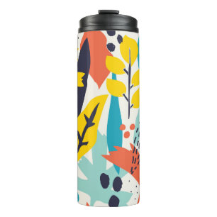 Seamless pattern with hand painted flowers and lea thermal tumbler