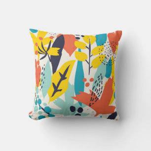 Seamless pattern with hand painted flowers and lea throw pillow