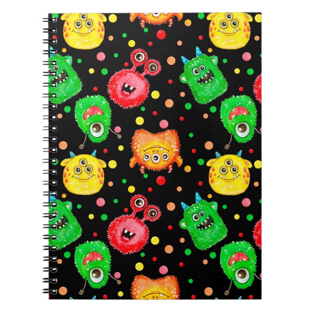 Seamless pattern with hand painted watercolor cute notebook (Front)