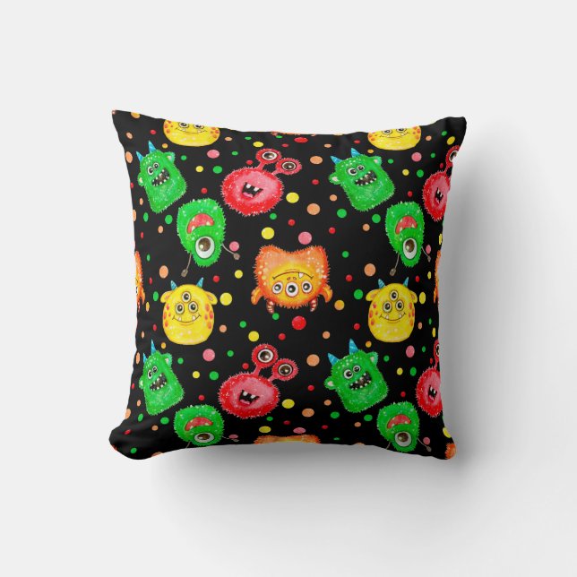 Seamless pattern with hand painted watercolor cute throw pillow (Front)