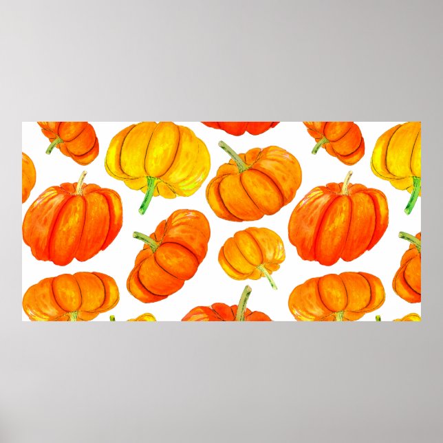 Seamless pattern with handdrawn watercolor orange  poster (Front)