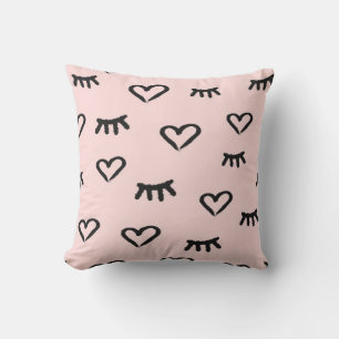 Seamless pattern with hearts and closed eyes throw pillow