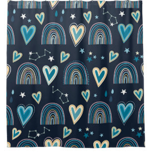 Seamless pattern with hearts, rainbows and celesti