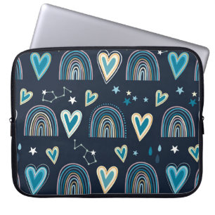 Seamless pattern with hearts, rainbows and celesti laptop sleeve
