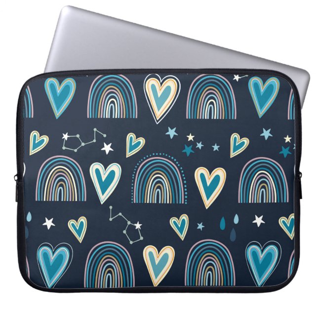 Seamless pattern with hearts, rainbows and celesti laptop sleeve (Front)
