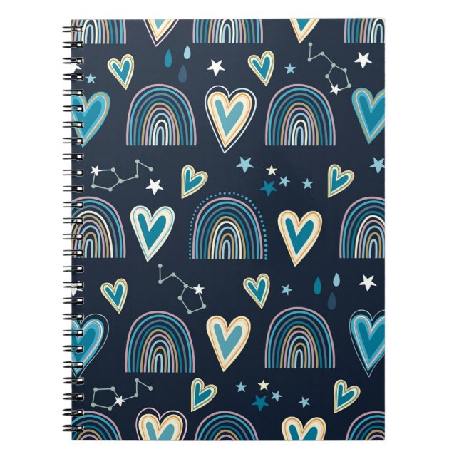 Seamless pattern with hearts, rainbows and celesti notebook (Front)