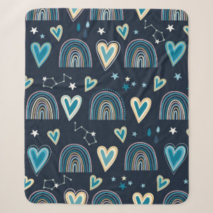 Seamless pattern with hearts, rainbows and celesti sherpa blanket