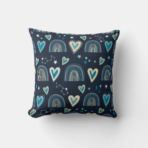 Seamless pattern with hearts, rainbows and celesti throw pillow