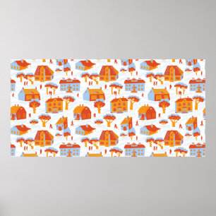 Seamless pattern with houses. Cute town Architectu Poster