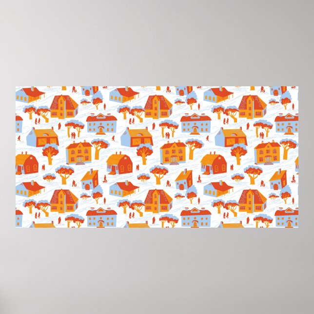 Seamless pattern with houses. Cute town Architectu Poster (Front)