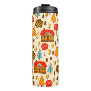 Seamless pattern with houses in the forest. Vintag Thermal Tumbler