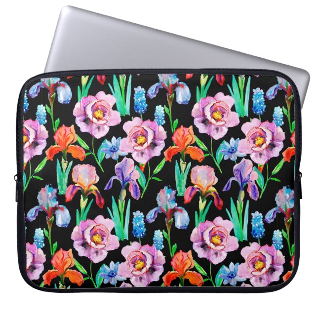 Seamless pattern with Iris and Peony flowers, Wate Laptop Sleeve (Front)