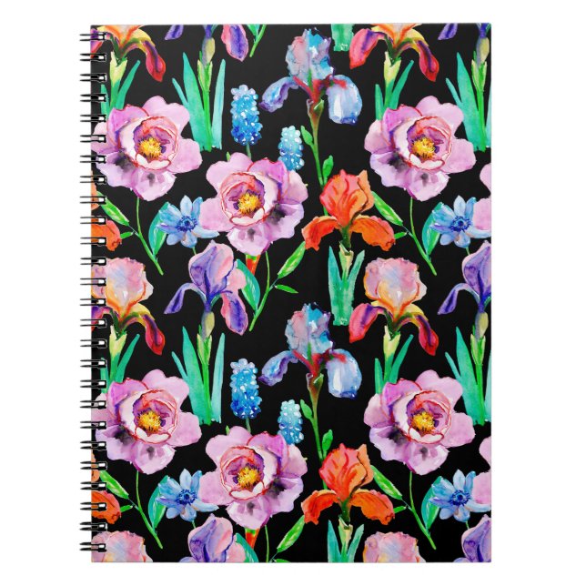 Seamless pattern with Iris and Peony flowers, Wate Notebook (Front)