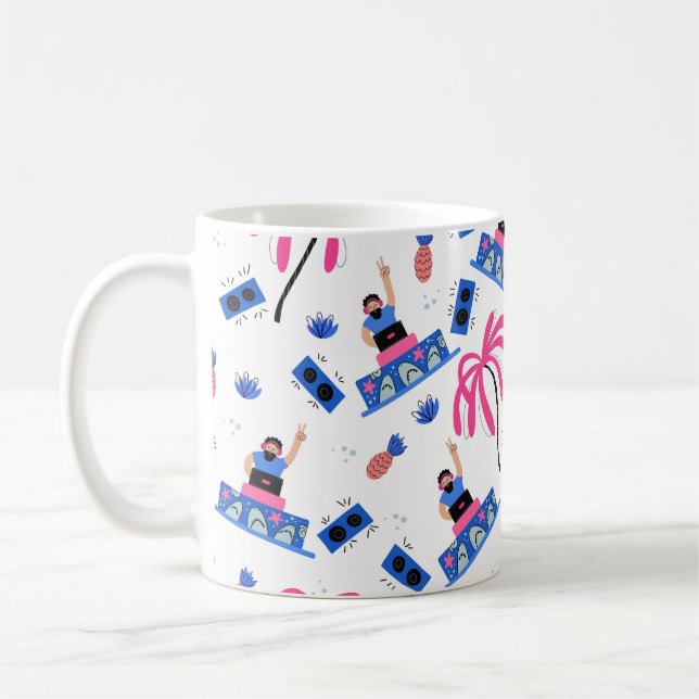 Seamless pattern with joyful dj palm trees pineapp coffee mug (Left)
