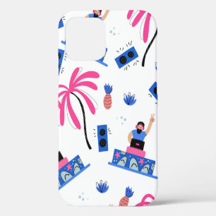 Seamless pattern with joyful dj palm trees pineapp iPhone 12 case