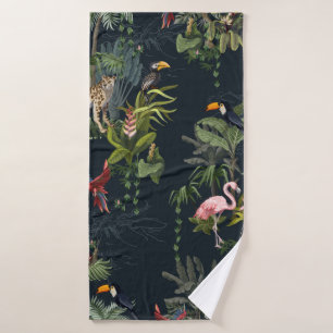 Seamless pattern with jungle animals, flowers and  bath towel