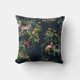 Seamless pattern with jungle animals, flowers and  throw pillow