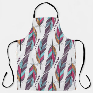 Seamless pattern with large colored feathers and d apron