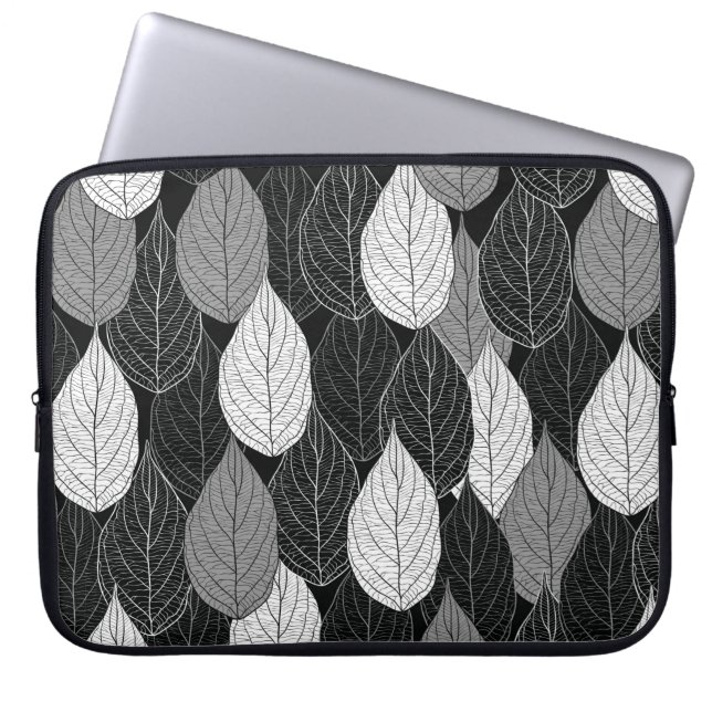 Seamless pattern with leaves. Hand-drawn monochrom Laptop Sleeve (Front)