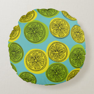 Seamless pattern with lemon slices. Vintage illust Round Pillow