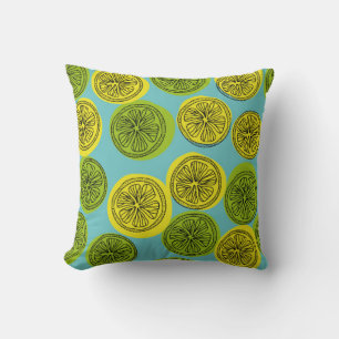 Seamless pattern with lemon slices. Vintage illust Throw Pillow