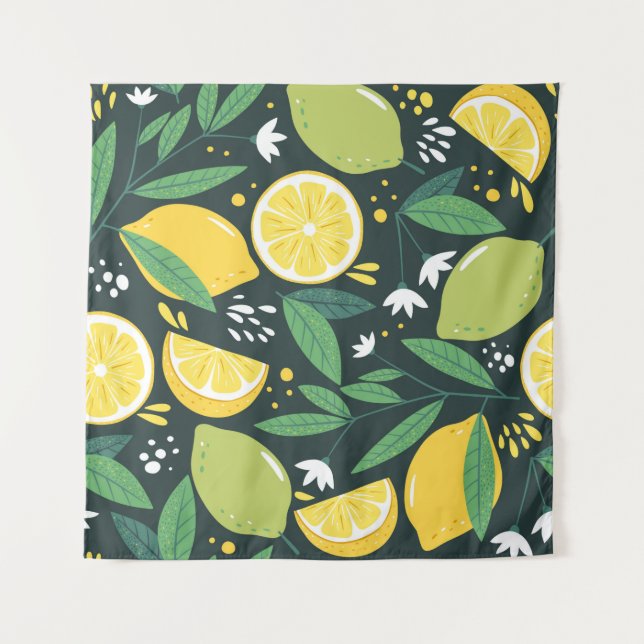 Seamless pattern with lemons. Abstract art print.  Tapestry (Front)