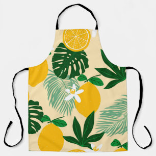 Seamless pattern with lemons and exotic palm leave apron