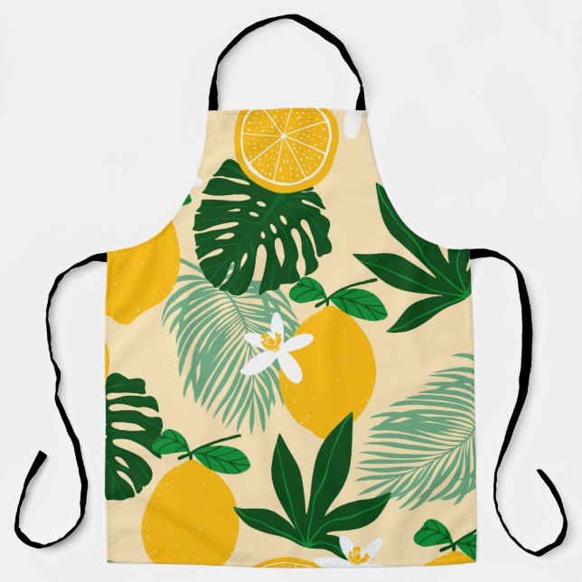 Seamless pattern with lemons and exotic palm leave apron (Front)