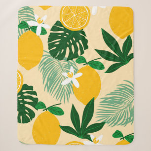 Seamless pattern with lemons and exotic palm leave sherpa blanket